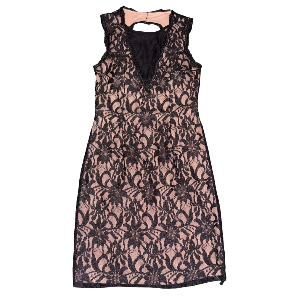 City Studio Women Black Lace Overlay Bodycon Dress Sleeveless V Neck,‎ Size 7